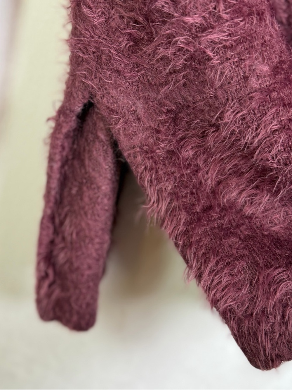 Knox Rose Womens Fuzzy Burgundy Cardigan Sweater Floral Embroidered Boho Duster - Picture 7 of 10